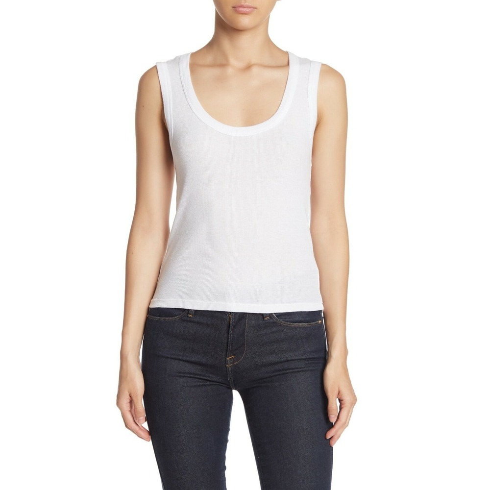 BP Womens Size Large Scoop Neck Ribbed Tank Top Sleeveless White BP410159MI 1138